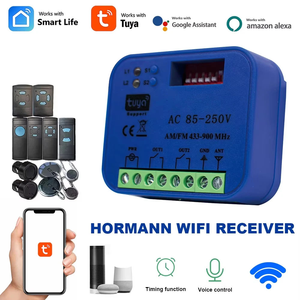 

WIFI Tuya Garage Door Universal Receiver 2CH Gate Opener for HORMANN 868MHz HS2 HS4 HSE2 HSE4 HSM2 HSM4 868 Blue Key