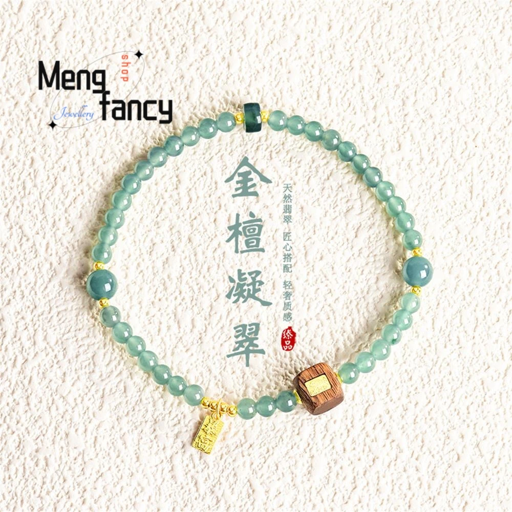 

Authentic Natural A-grade Jade Blue Water Jintan Millet Bead Bracelet Ice Seed Jade Beads for Women High-grade Fashion Jewelry