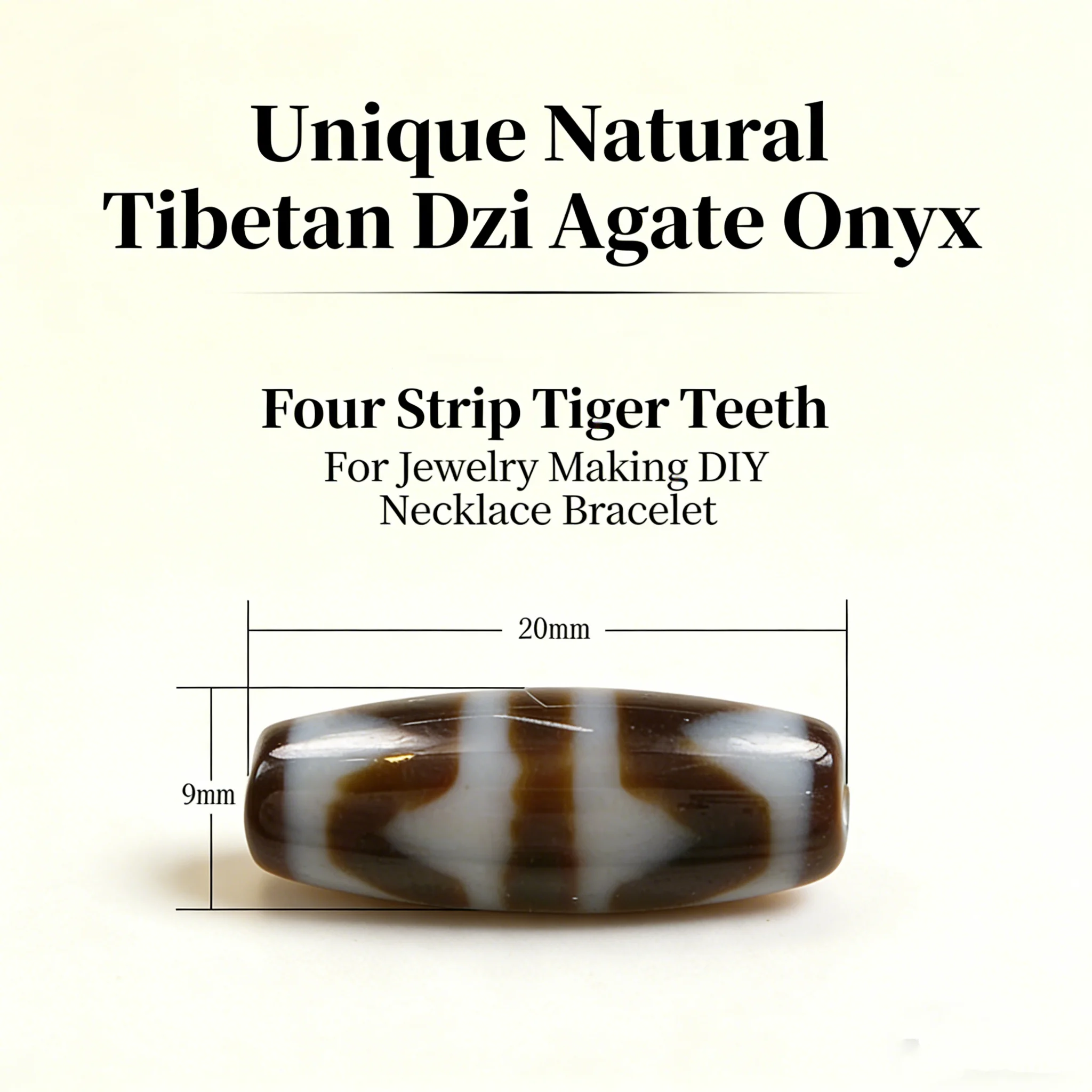 

Genuine Natural Tibetan Dzi Agate Onyx 20x9x3mm Stone Bead Four Strip Tiger Teeth for Jewelry Making DIY Necklace Bracelet