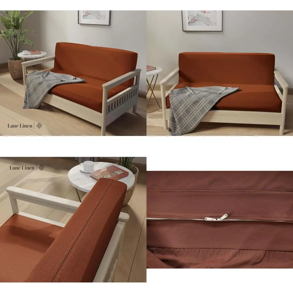 

Full Size Cotton Futon Cover, 100% Pure Cotton Slipcover for Sofa Bed, Zippered Armless Couch Protector - Rust