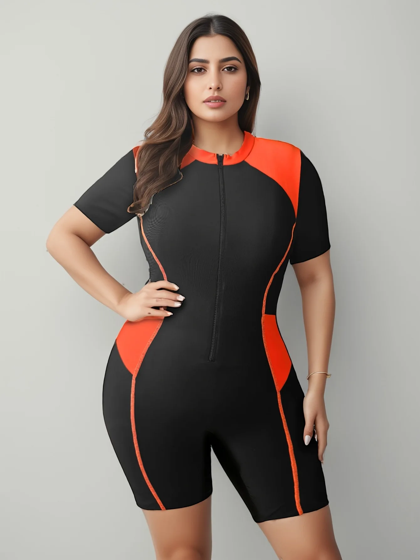

Plus Size Women's Swimsuit With Sleeve One Piece Bathing Suit Female Beachwear Sport Style Swimming Costume Woman Swimwear