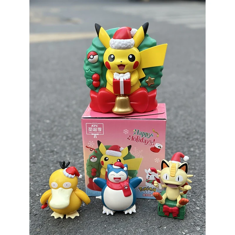 Pokemon Animation Peripheral Toys KFC Christmas Seris Handmade Figures Ornaments Pikachu Snorlax Psyduck Action Model Collection