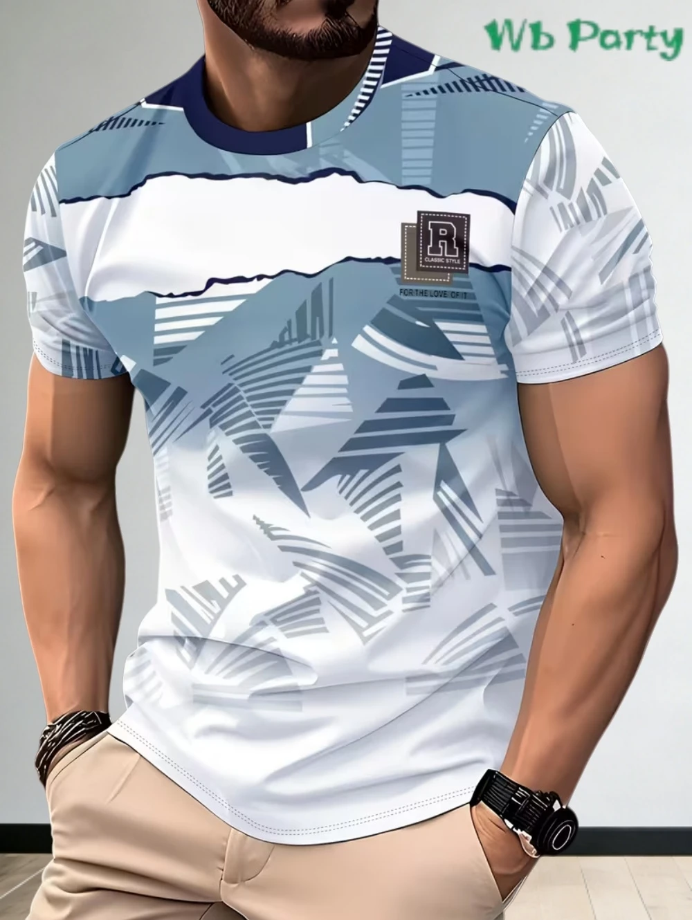 T-shirt décontracté pour homme, design rayé avec blocs de couleur, imprimé 3D, manches courtes, haut d'été, mode simple, col rond, t-shirts pour homme