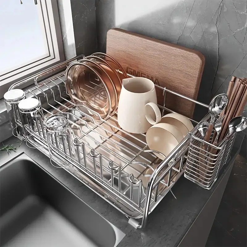 

1pc Stainless Steel Wall-Mounted Towel Rack, Bathroom and Kitchen Storage Organizer with Hooks, Space-Saving and Rust Resistant