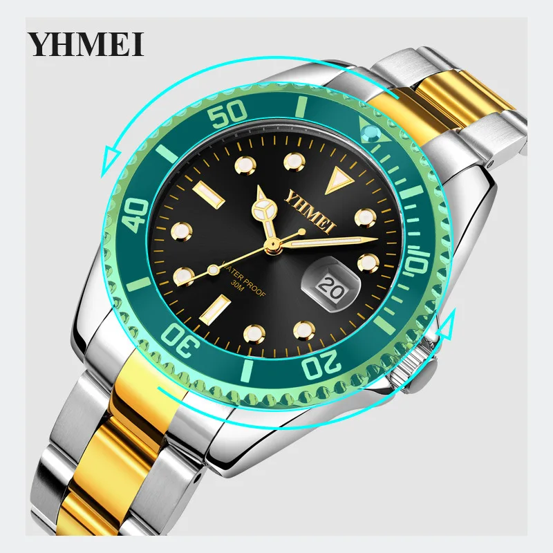 Top Men's Watches Stainless Steel Waterproof Multi Functional Date Rotating Outer Ring Fashion High End Quartz Watch for Men