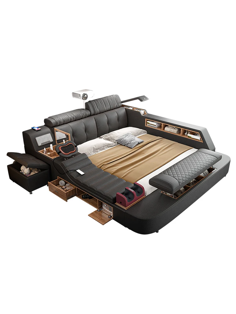 

Simple modern tatami bed master bedroom multifunctional storage soft massage technology cloth double bed