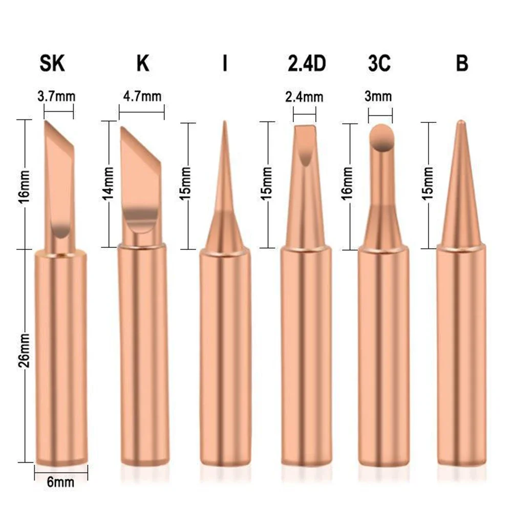 6-piece Suit Internal Heating Copper Welding Nozzle Soldering Iron Nozzle 936 Welding Head Pure Copper 900M Welding Head Variety