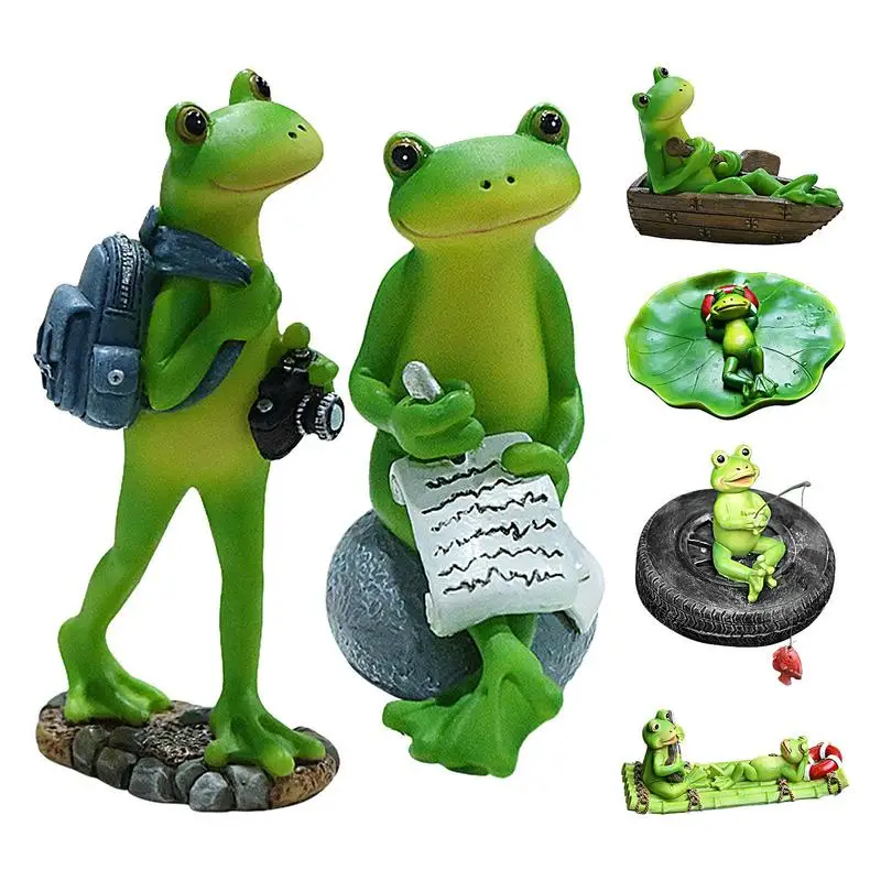 

Funny Frog Statue Cute Frog Resin Figurine Garden Decorative Animal Sculptures Tabletop Bookshelf Miniature Ornament Home Decor