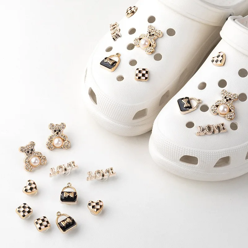 

10PCS Fashion Shoe Charms Set Accessories Hole Shoe Buckle Retro Metal Pearl Bear DIY Shoes Decorations Kids Woman Girls Gift
