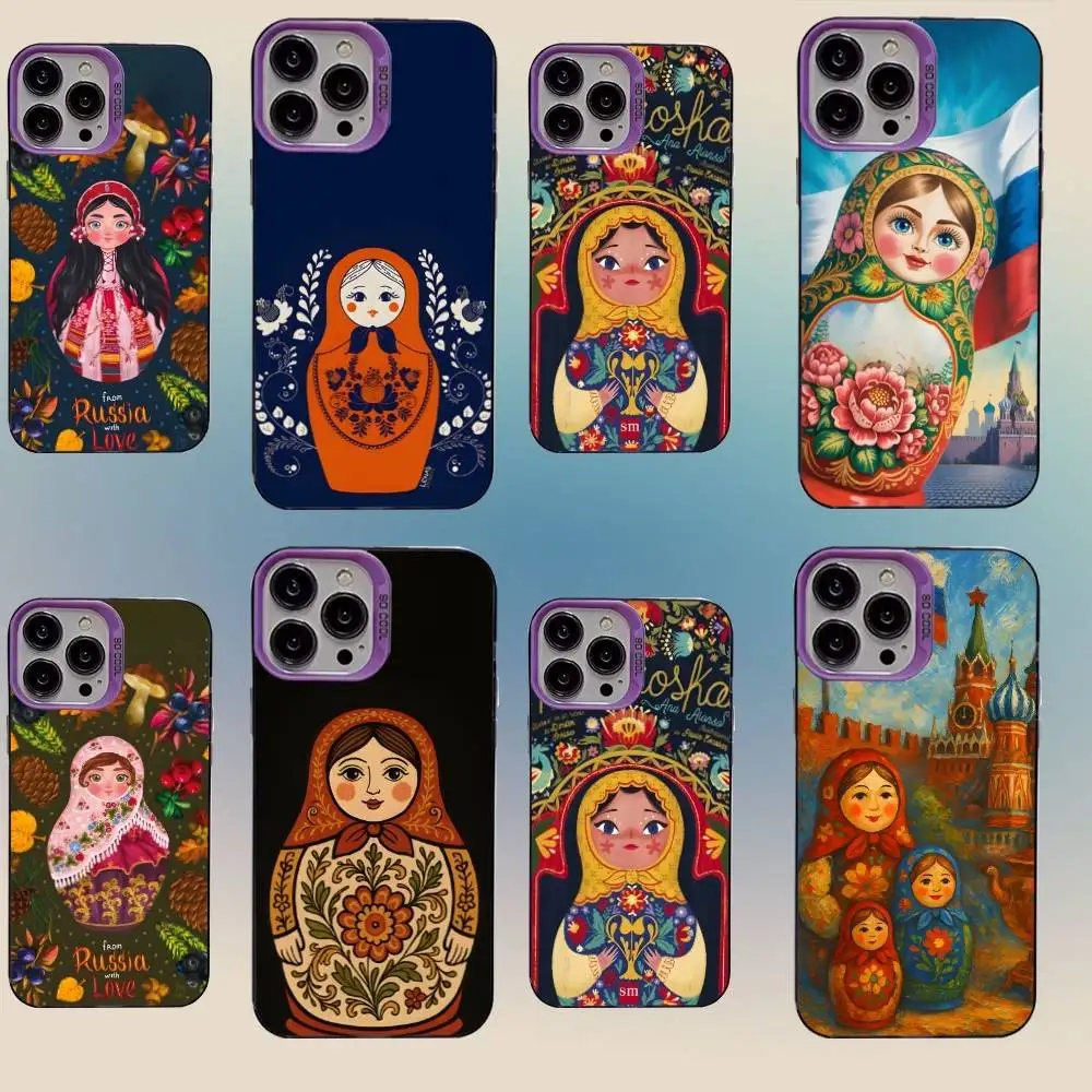 

R-Russian Art M-Matryoshka Phone Case For iPhone 16,15,14,13,12,11,Mini,Pro,SE,MAX,plus,Purple Matte Silicone Cover