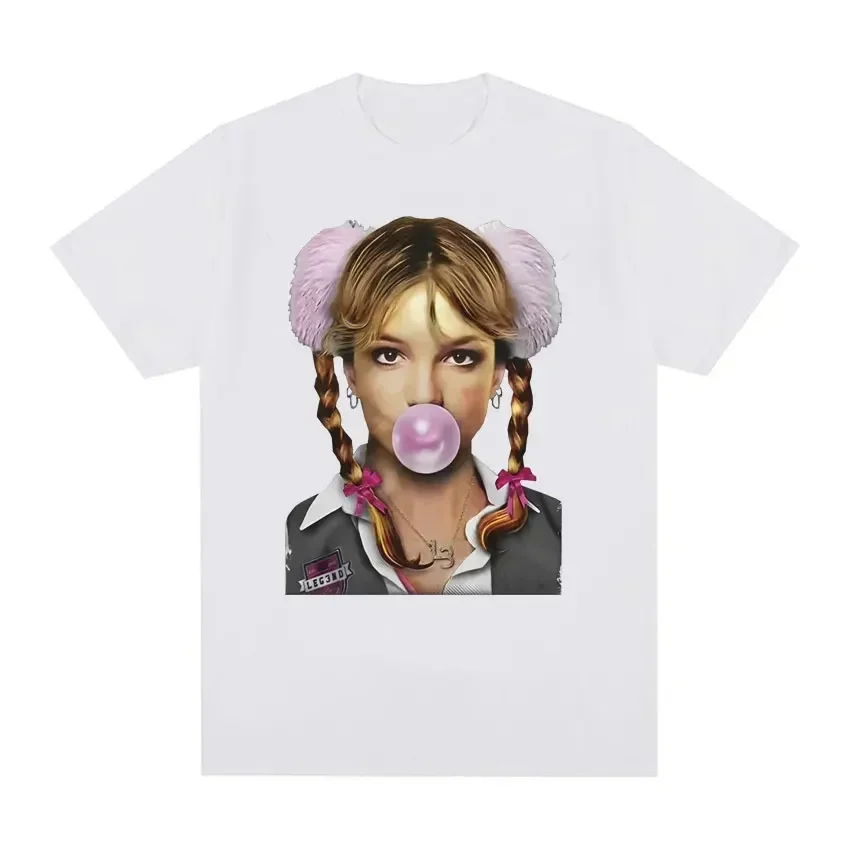 2024Men High Quality Vintage T Shirts Singer Britney Spears Bubblegum Graphic T Shirt O-Neck Oversized T-shirt Tops Streetwear