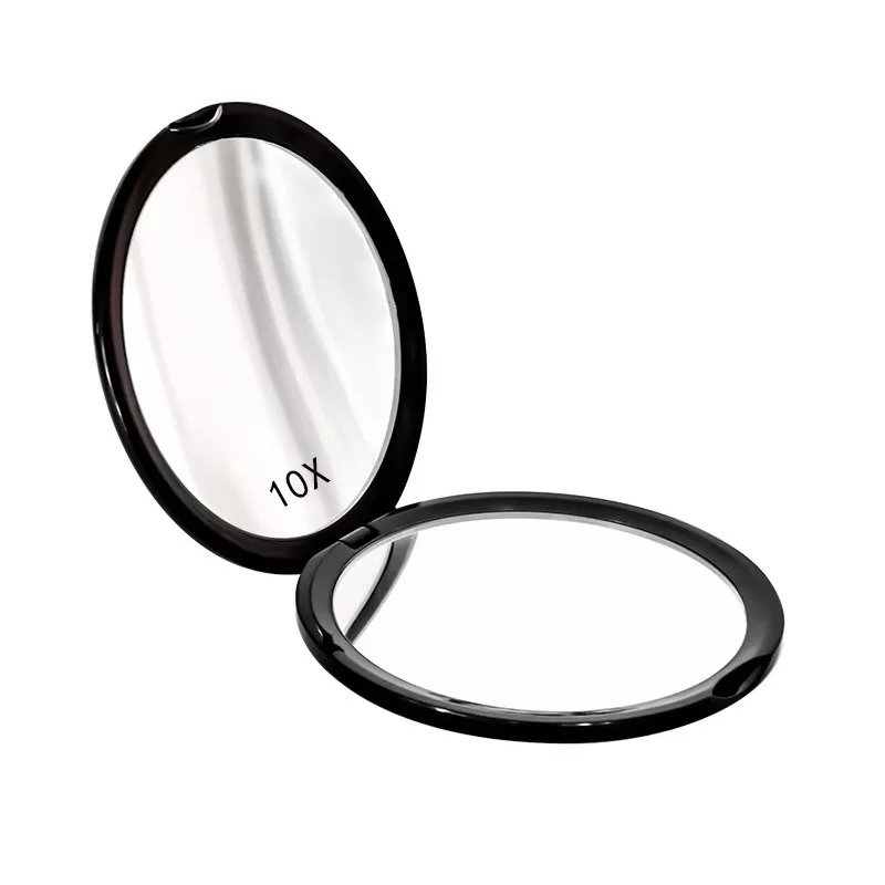 Hand-held Portable Travel Cosmetic Mirror Double Face 10x Magnification Cosmetic Mirror Fold Round Mini Pocket Beauty Round