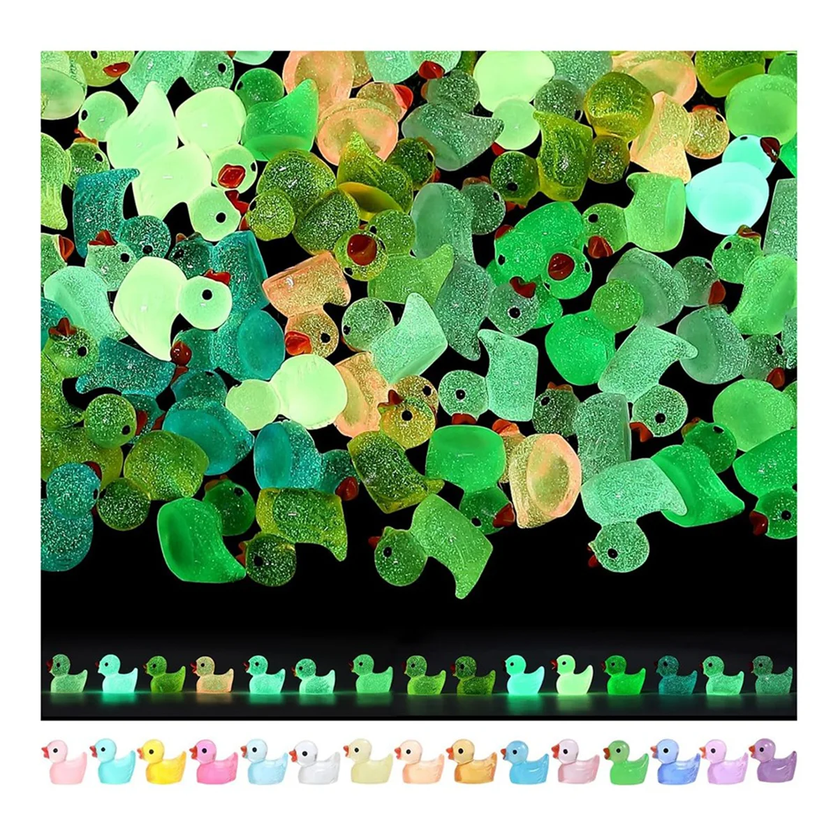 200 Uds. Mini patos luminosos de resina que brillan en la oscuridad, pato pequeño para jardín, Navidad, fiesta de cumpleaños, decoración artesanal ST