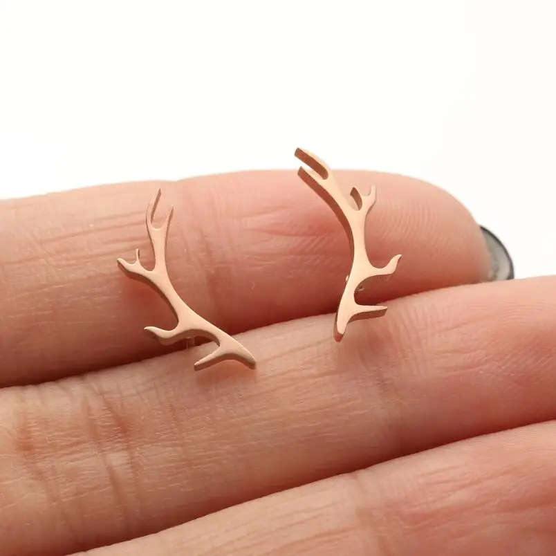 Shuangshuo Vintage Fashion Deer Antler Earrings Stainless Steel Elk Studs Christmas Earrings Xmas Jewelry Gift Ear Accessories