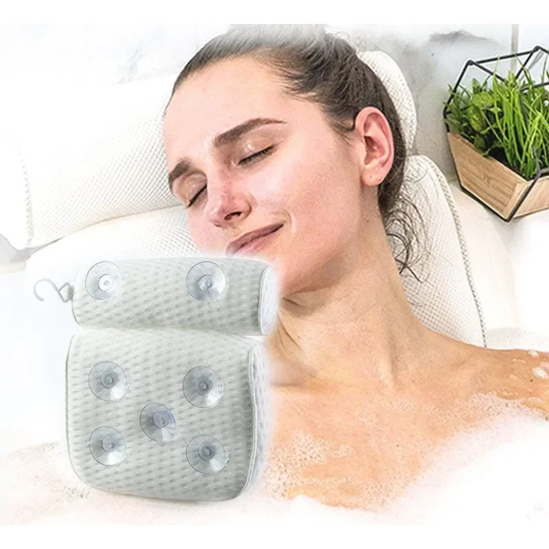 Non-Slip Bath Pillow With Suction Cup For Neck and Back Support Breathable 3D Mesh Bathtub Spa Head Rest Bathroom Supply