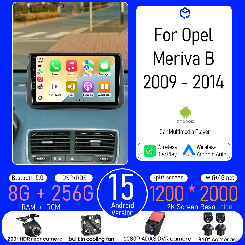 

Android For Opel Meriva B 2009 - 2014 Car Multimedia Player Carplay Auto Head Unit Radio Video Stereo Navigation GPS 2din DSP BT