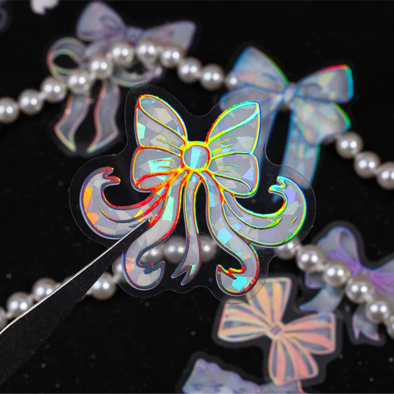 15 Sheets Holographic Laser Bow Themed Stickers, Sparkly Shimmer Bowknot Illustrations Decor Stickers