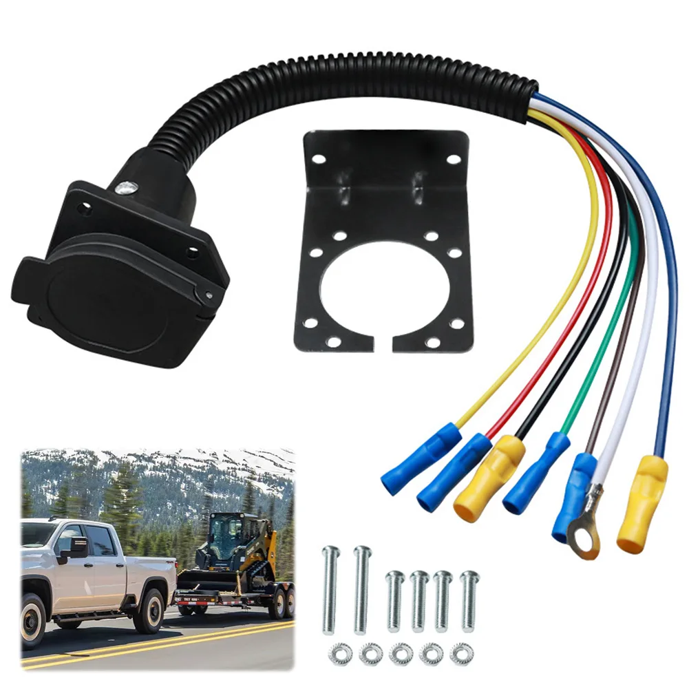 7 Pin Trailer Connector Rust Proof 7-Pin RV Socket Cable 7 Way Female End Trailer Socket for Trailers Campers Outdoor Activities