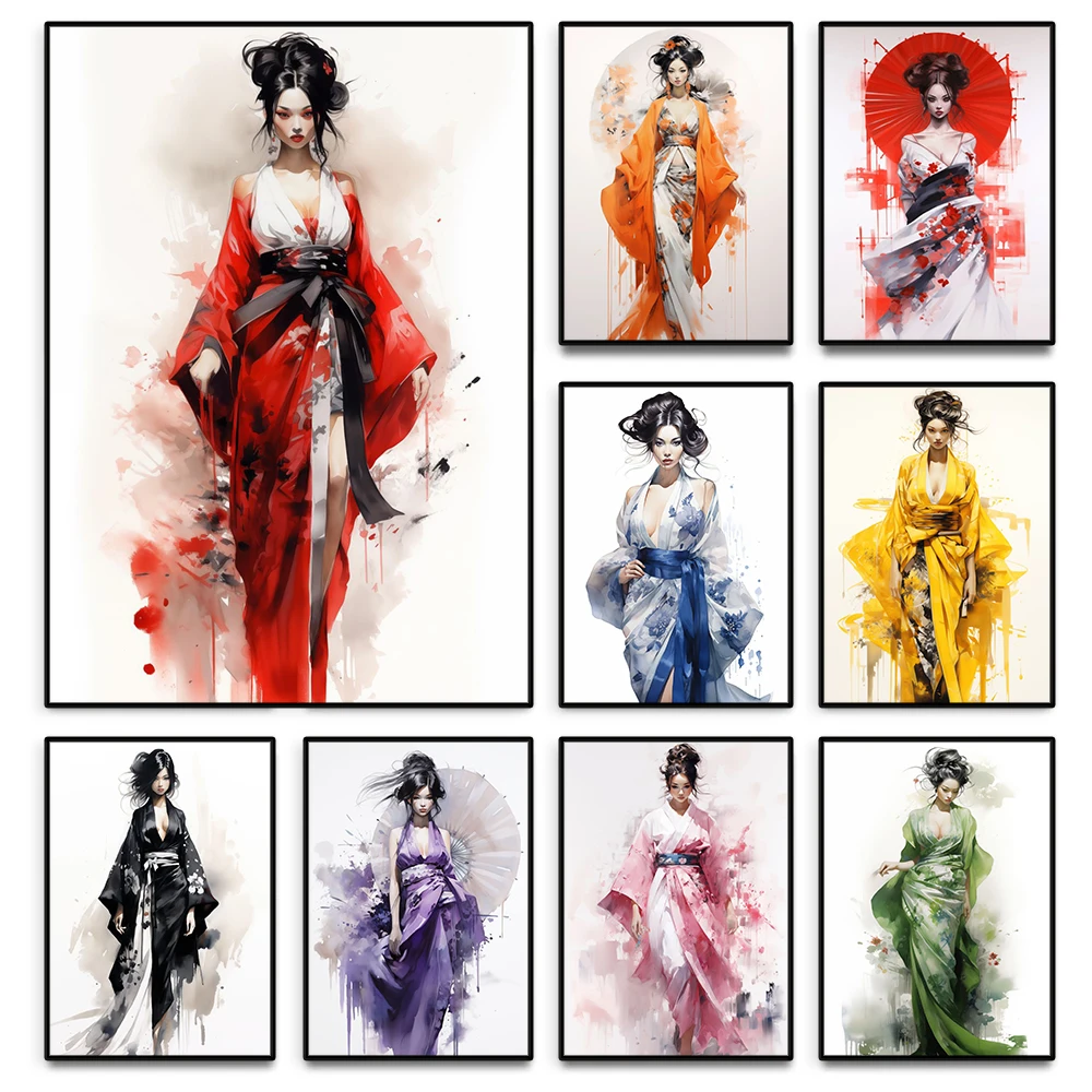 Ropa preciosa, Geishas japonesas Orientales, pintura en lienzo para mujer, arte de pared, carteles solemanos e impresiones, decoración del hogar para sala de estar