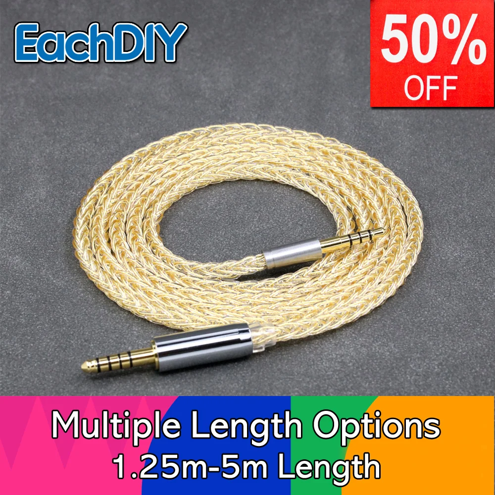 

8 Core 99% 7n Pure Silver 24k Gold Plated Earphone Cable For HIFIMAN Edition S Deva HE-R10 sony MDR-V1 Oppo PM-3 LN008438