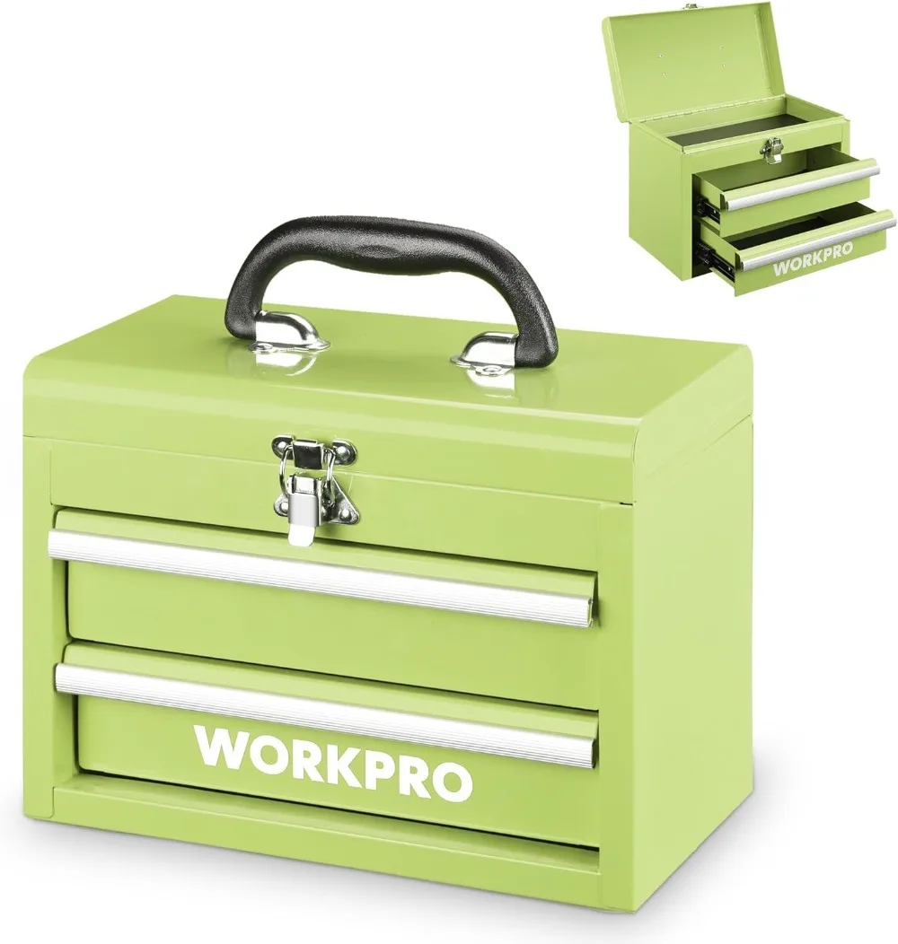 

Портативный мини-ящик для инструментов, металлический ящик для инструментов с двумя ящиками и направляющими для шарикоподшипников, верхнее хранилище, эргономичная ручка