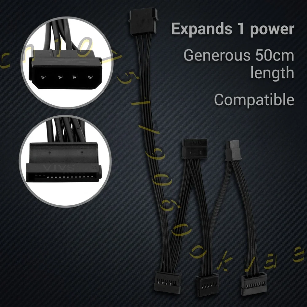 IDE Molex 4 Pin/SATA  to 5 SATA 15 Pin Power Splitter Cable 50cm HDD Hard Drive Power Extension Cord