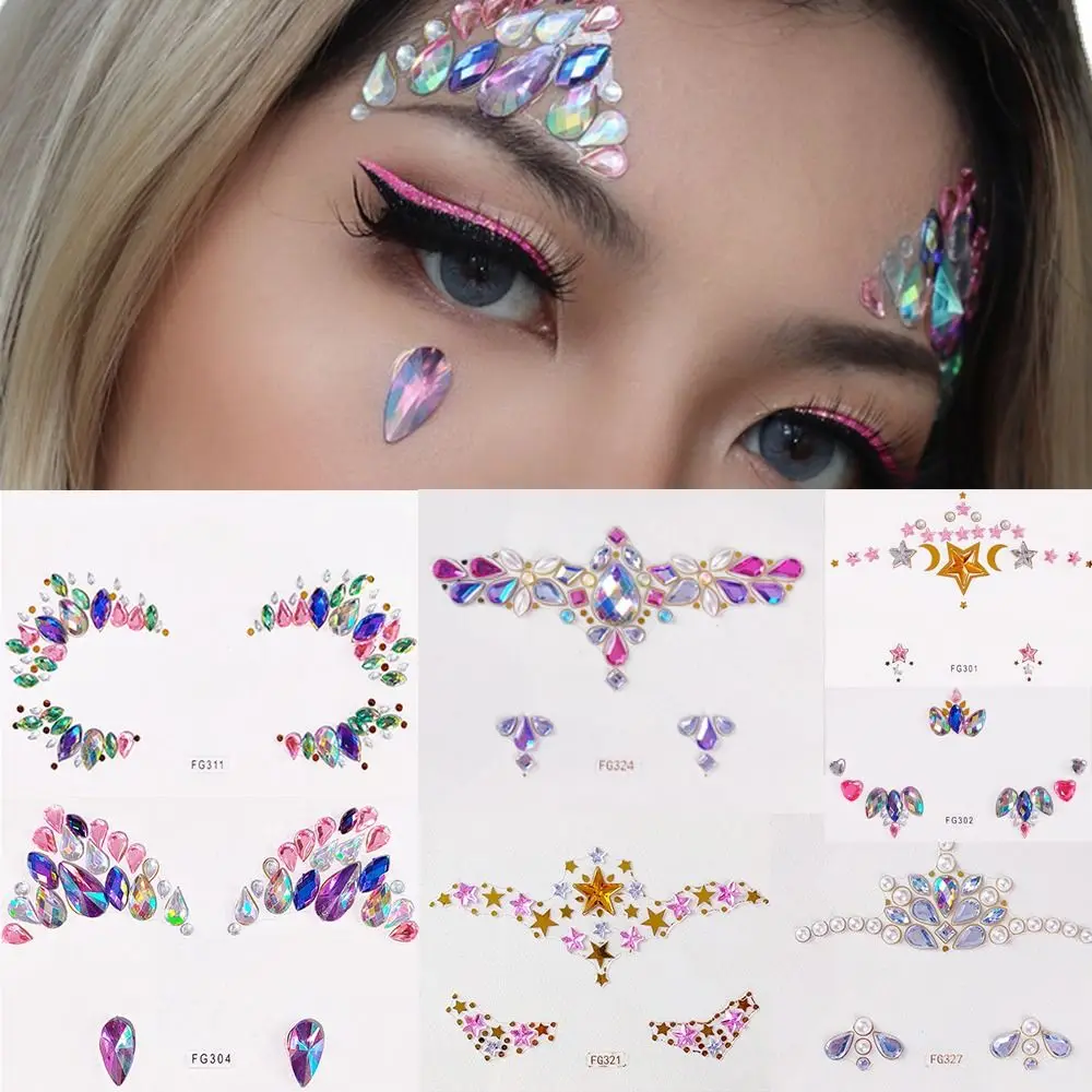 Fashion Gems 3D Face Sticker Jewels Music Festival Tattoo Face Rhinestones Sticker Shiny Diamond Body Art Decoration Body