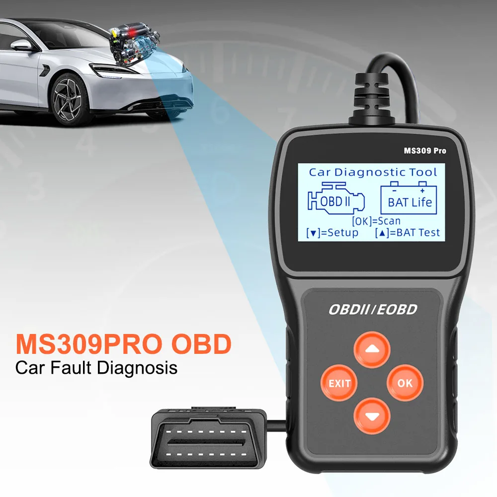 Battery Tester MS309PRO Check Engine System OBD2 Scanner Car Diagnostic Tool Live Data Code Reader Multi-language