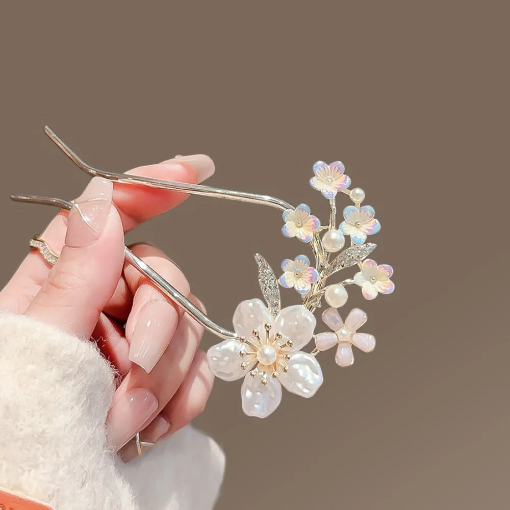 1pc Exquisite Fashion Hairpin Female Disc Hair Artifact U-shaped Fixed Oothed Insert Comb Hairpin Ancient Style Flower Headpiece