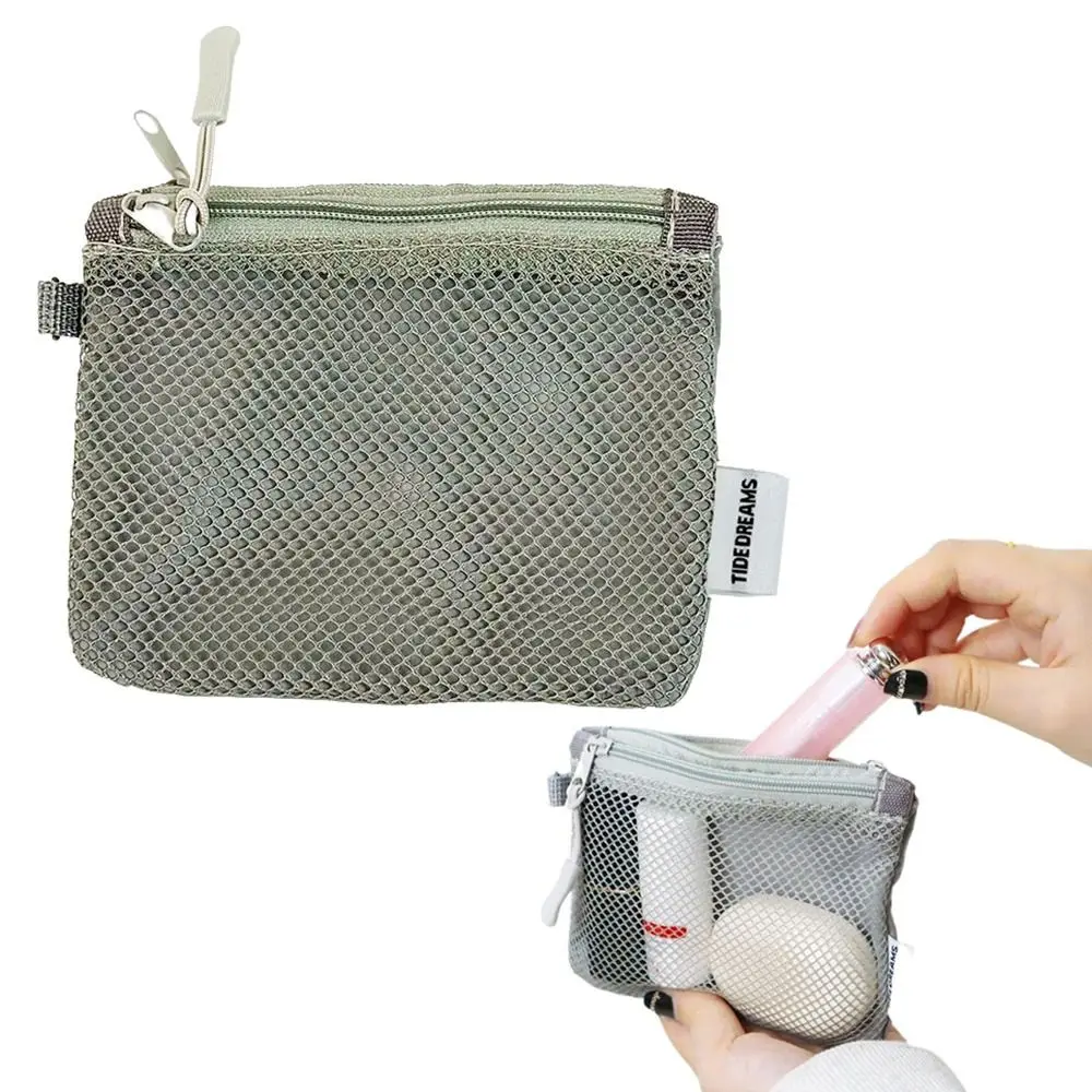Double Zipper Mesh Storage Bag Large Capacity Double-layer Portable Coin Purse Square Visible Travel Cosmetic Organizer Women