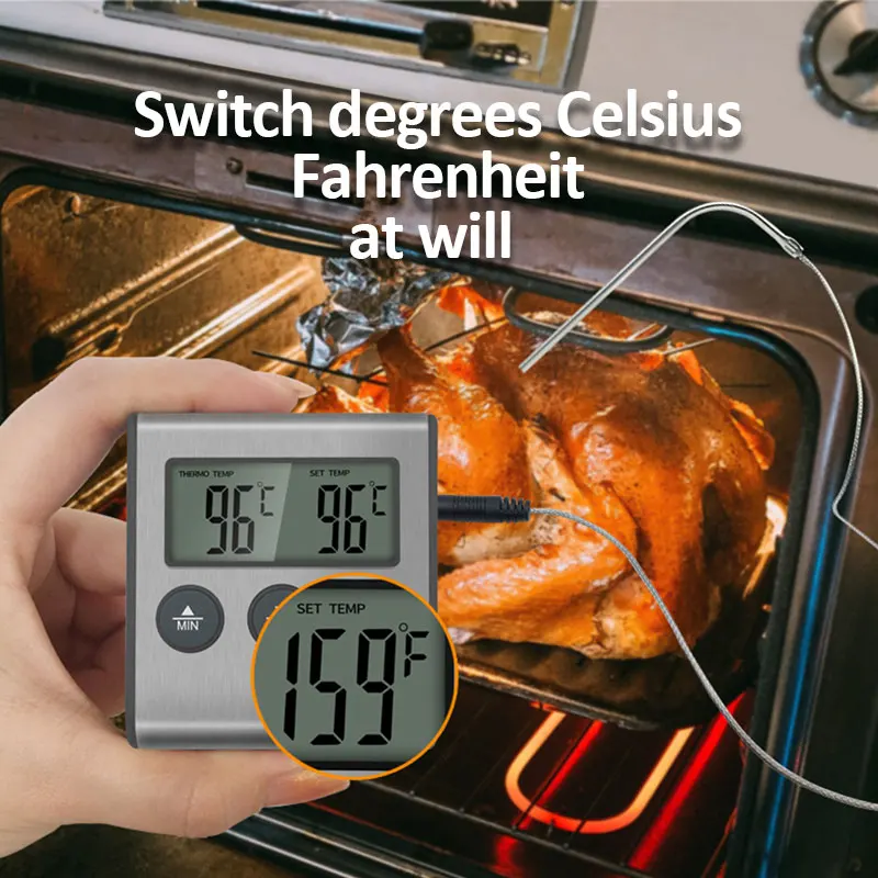 Kitchen Digital Cooking Thermometer BBQ Oven Meat Grill Timer Function Heat Meter Home Baking Household Cooking Temp Gauge Probe