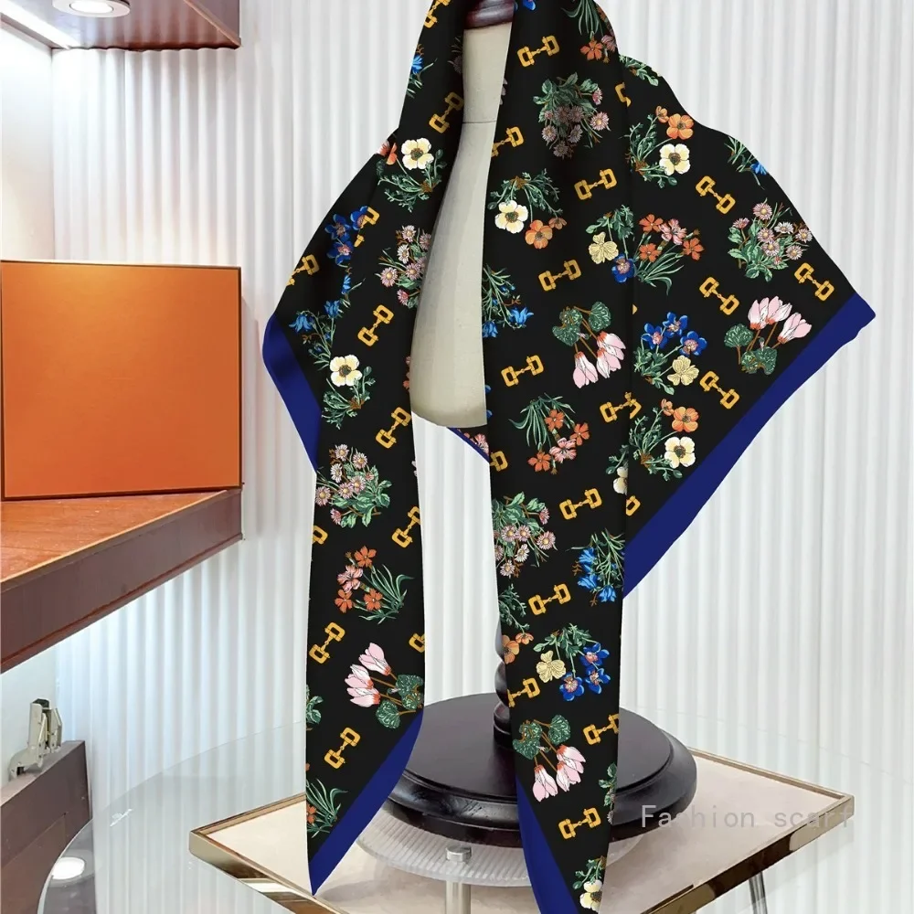 90*90cm Luxury Brand Silk Square Scarf Hijab Women Bandana Soft Scarves Neckerchief Ladies Hair Shawl Wrap Headband Korean