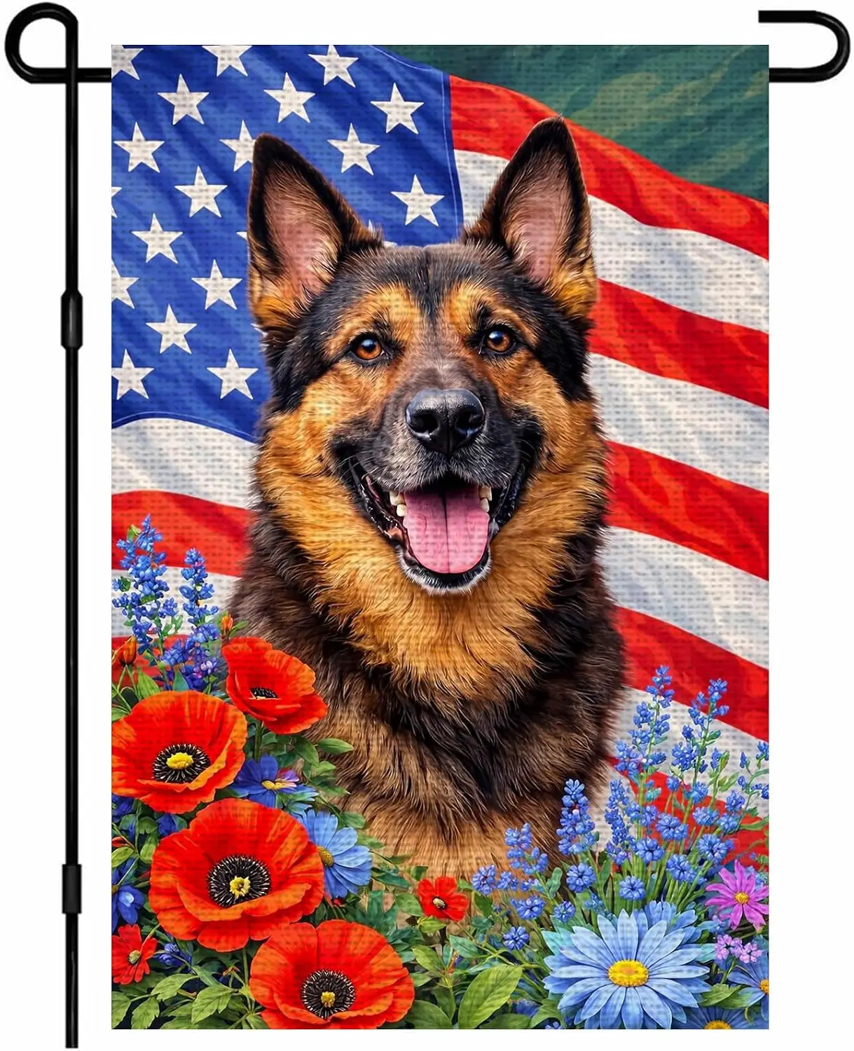 Patriotic German Shepherd Garden Flag 12x18 Inch Yard Decor | Double sided Burlap Veterans Day garden flags for outside Amer uui