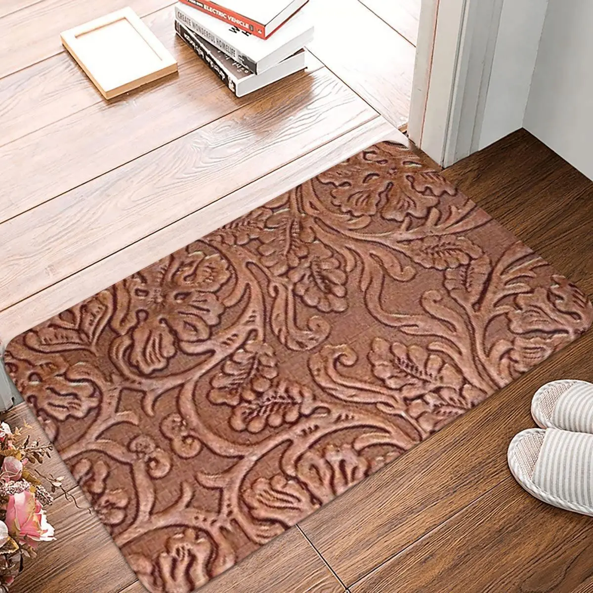 Brown Leather Cowboy Horse Saddle Non-slip Doormat Floor Mat Dust-proo Carpet Rug for Kitchen Entrance Home Balcony Footpad Mats