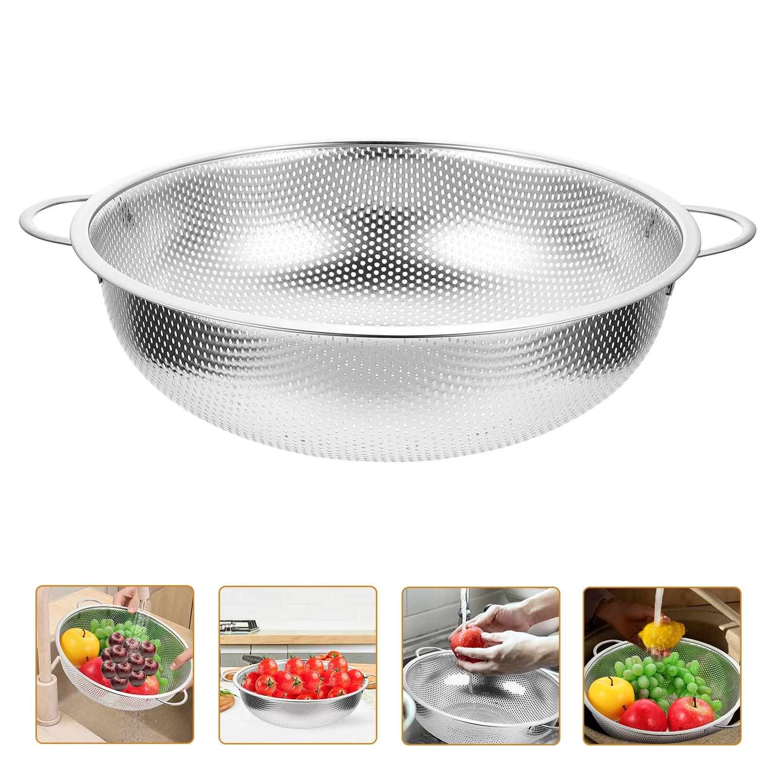 

Stainless Steel Strainer Basket Fine Mesh Kitchen Colander Dual Handle For Rice Fruit Vegetable Washing Drain Tool