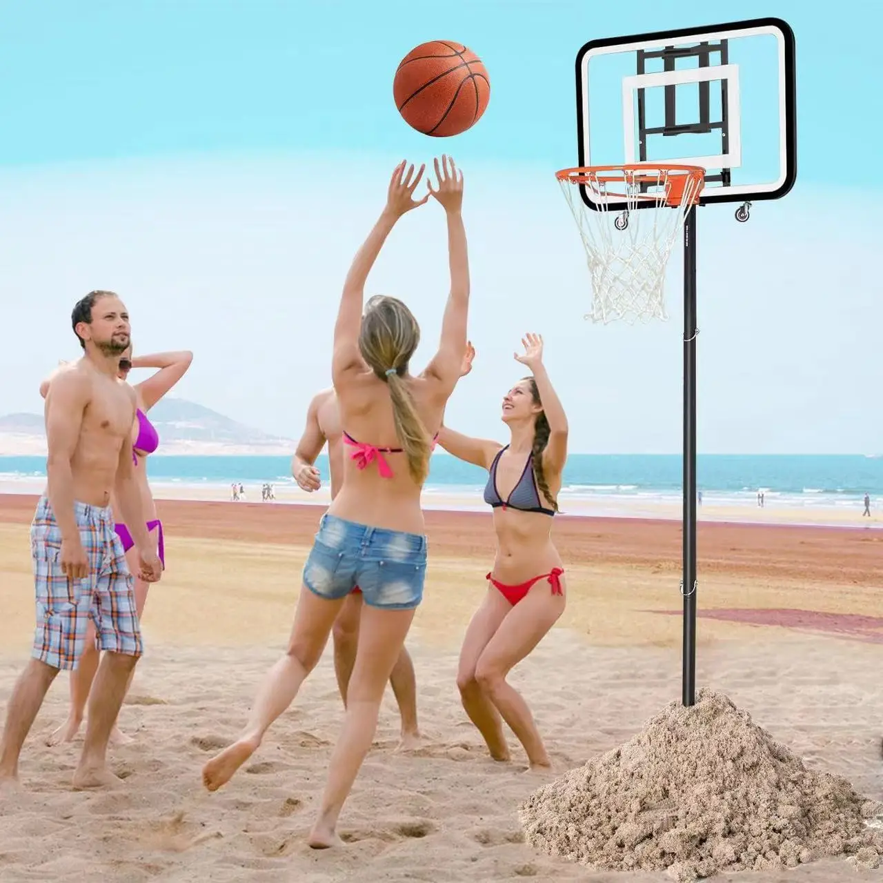 حامل كرة سلة قابل للتعديل بارتفاع قابل للطي وحامل كرة سلة محمول مع عجلة