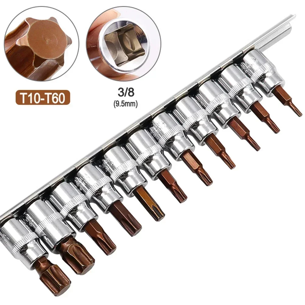 11PCS Torx Screwdriver Bit Bits  3/8 1/4inch Drive Socket Chrome Vanadium Steel Ratchet Socket Wrench Adapter Press-fit Sleeve