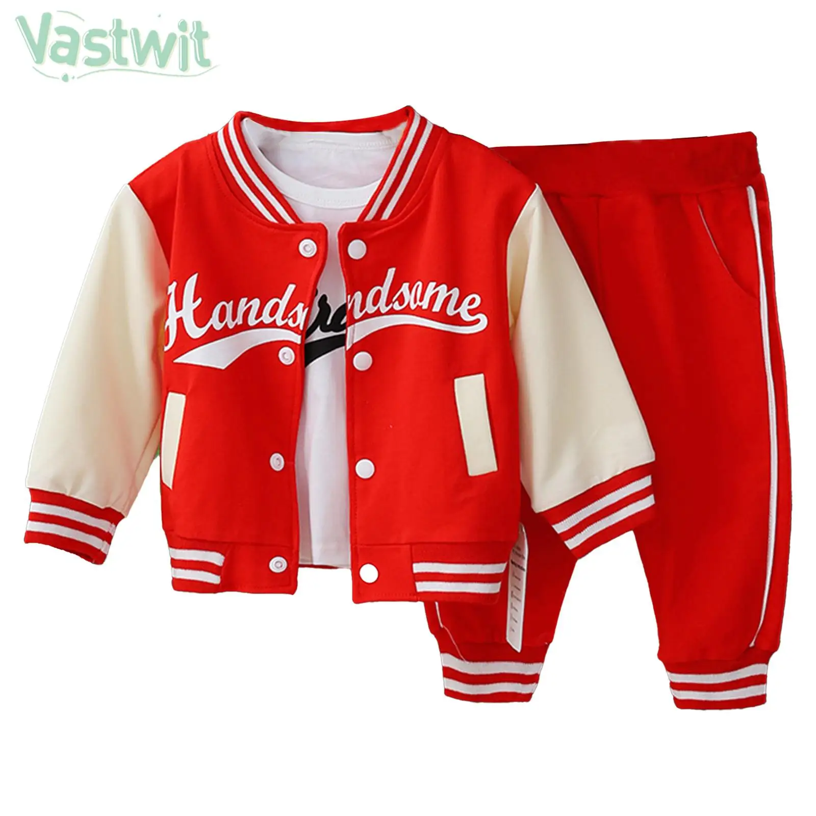 

Little Boys Casual Outfit Spring Autumn Sports Set Long Sleeve Baseball Jacket with T-shirt Pants for Daily School Loungewear