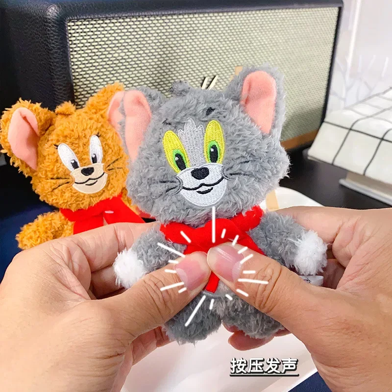 Cat and Mouse Pendant Keychain Creative Tom Jerry Plush Toy Doll Bag Pendant Keyrings Anime Figure Stress Relieving Toys