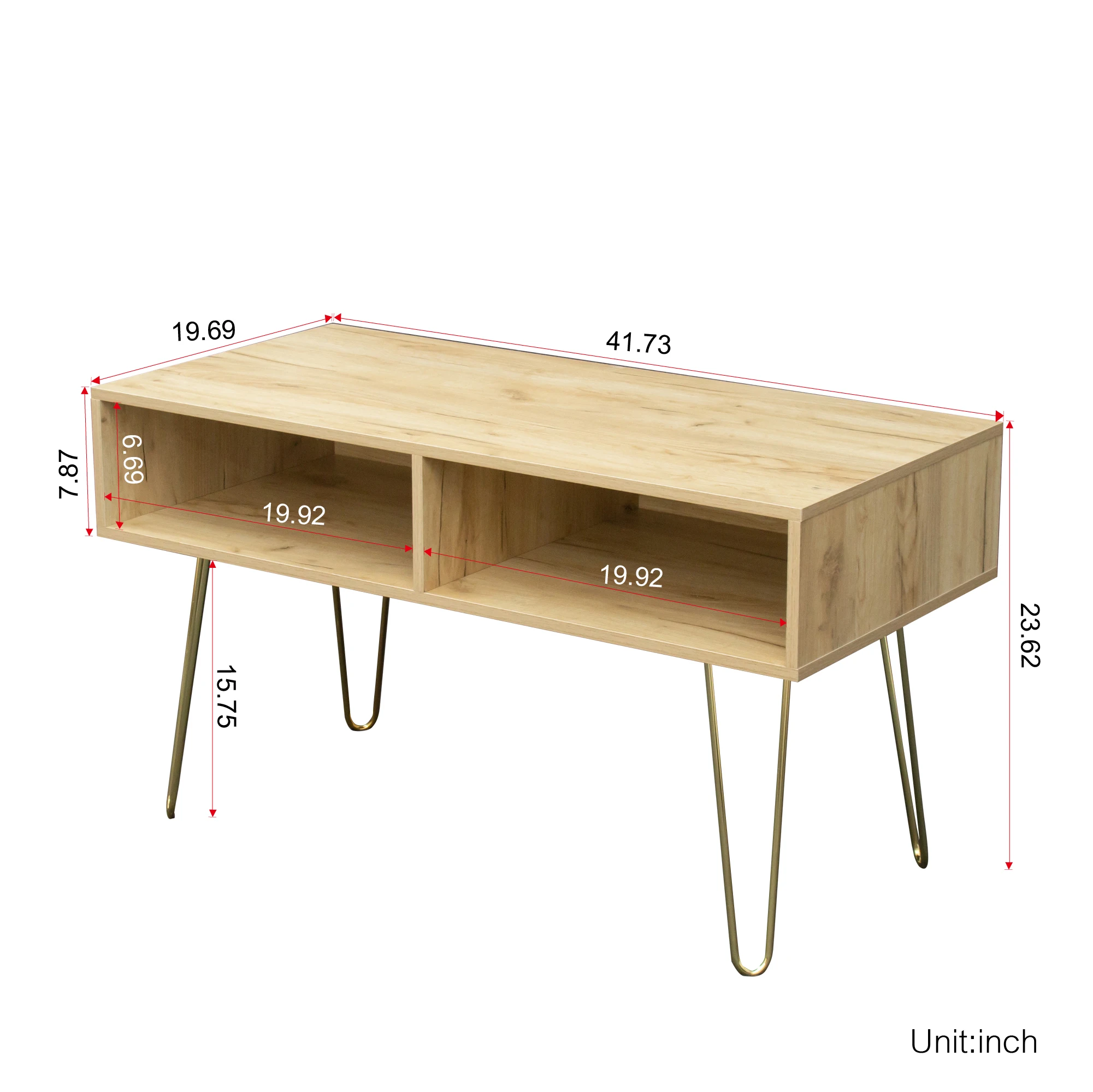 Modern Design TV Stand Fir Wood Stable Metal Legs with 2 Open Shelves to Put TV DVD Router Books and Small Ornaments Oak/Gray