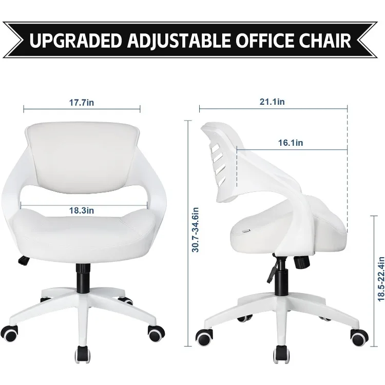 Ergonomic Office Computer Desk Chair, apoio lombar, 360 ° cadeira giratória tarefa, branco