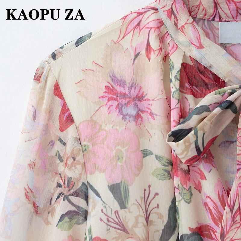 KAOPU ZA 2025 Zomer Nieuwe Vrouw Trendy Kanten Jurk Top Elegante Vrouw V-kraag Jurken Print riem Lange mouw Midi Rok Ruches