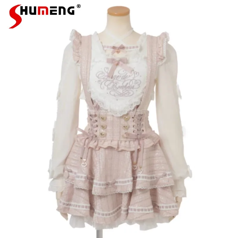 

Japanese Lolita Style Liz Mass-Produced SC New Mini Skirts Sweet Cute Lolita Lace Patchwork Classic Strap Skirt For Ladies Girls