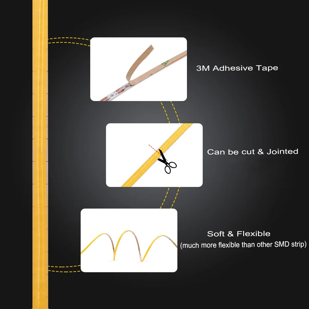 384 LED/M 3mm szerokość FOB COB pasek elastyczna taśma LED światło 12V 24V RA 90 o mocno rozdrobnionej cienka liniowa taśma lampa dekoracyjna listwa