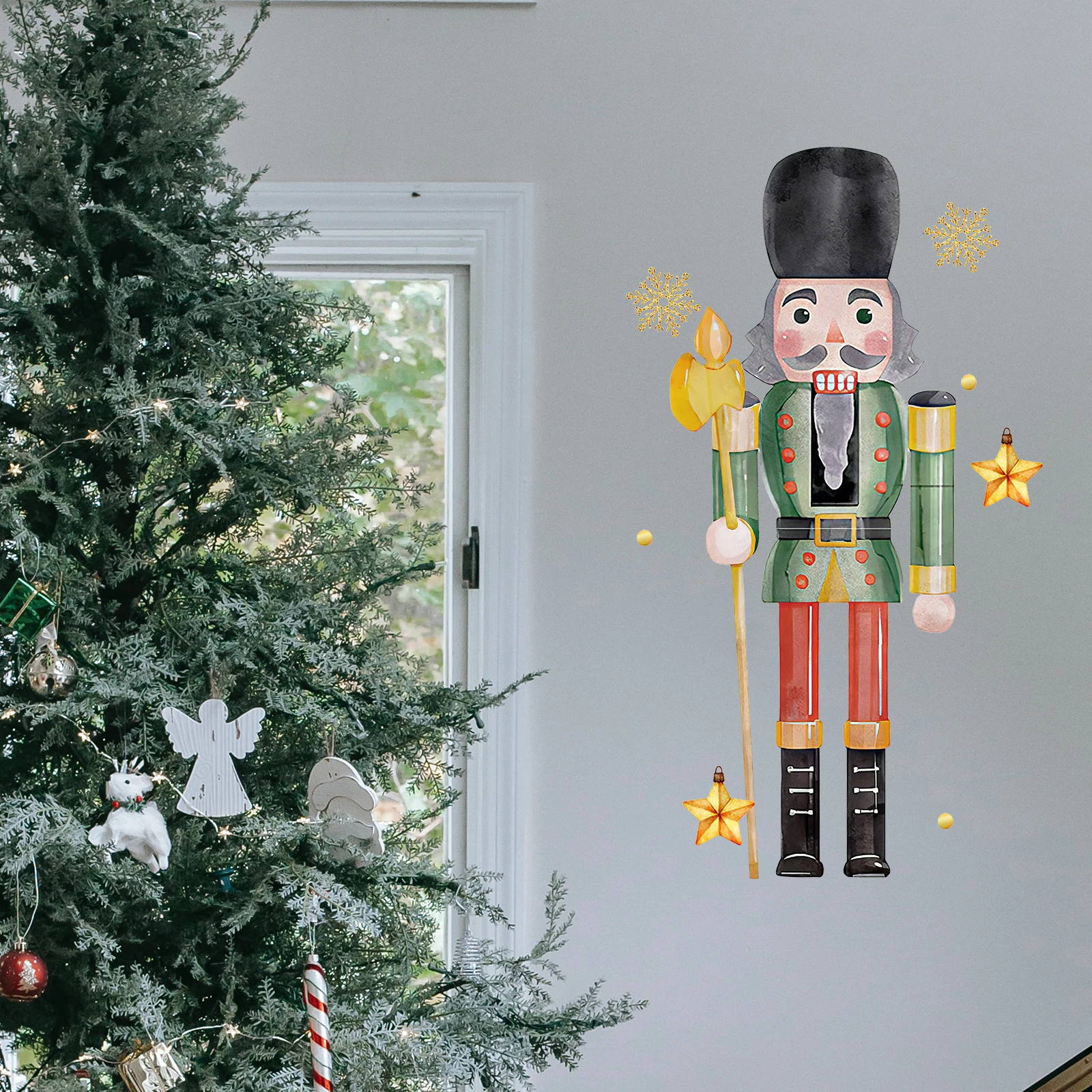 1Set Nutcracker Wall Stickers Christmas Snowflake Window Decals Xmas Door Decorations for Classroom Holiday Winter Room Decor