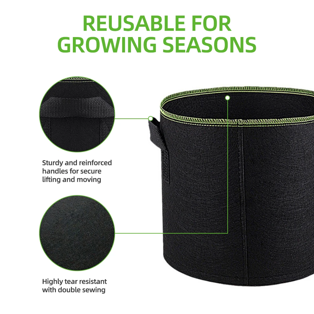 3/4/5/7/10 Gallon Felt Grow Bags Gardening Fabric Grow Pot Vegetable Tomato Growing Planter Garden Potato Planting Pots