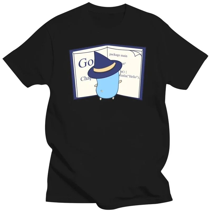 The Go Gopher Witch Learning Men T Shirts Golang Unique Tees Classic Crew Neck T-Shirts 100% Cotton Gift Idea Clothes