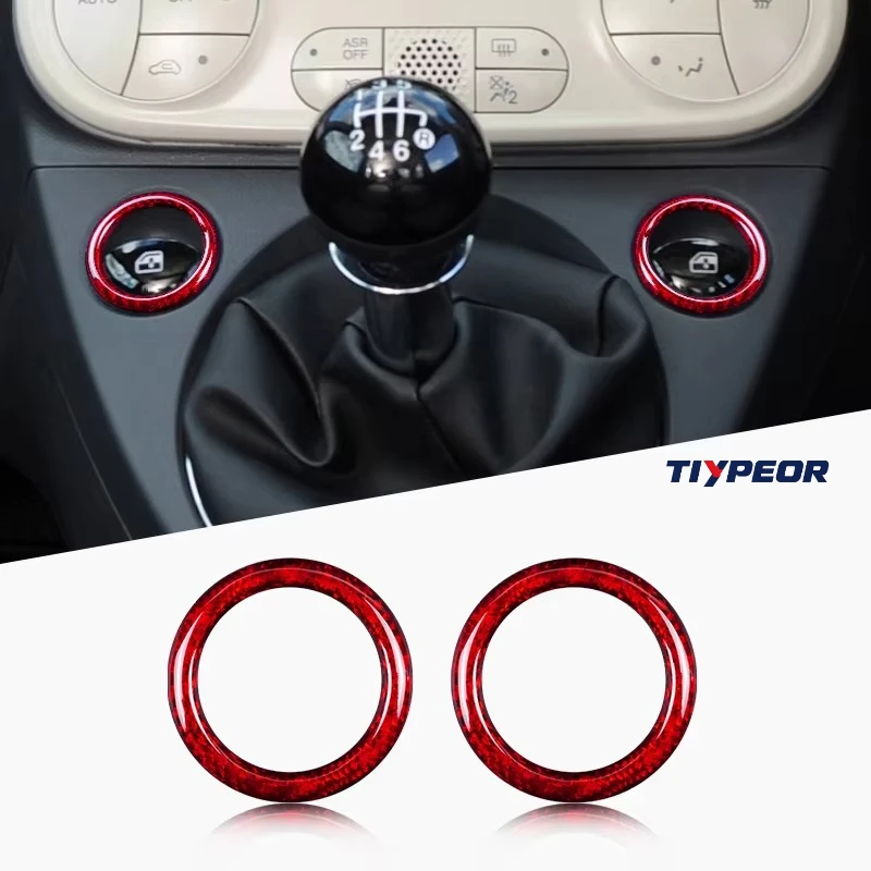 TIYPEOR Carbon Fiber Gear Small Round Frame Decorative Protective Trim For Fiat Abarth 500 LHD Interior Modification Accessories