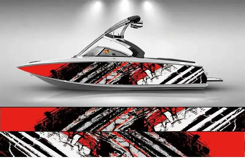 Vector Abstract Geometry Stripes Graphic Boat Sticker Packaging Fish Vessels Waterproof Custom Marine Ship Sticker Wrap Vinyl