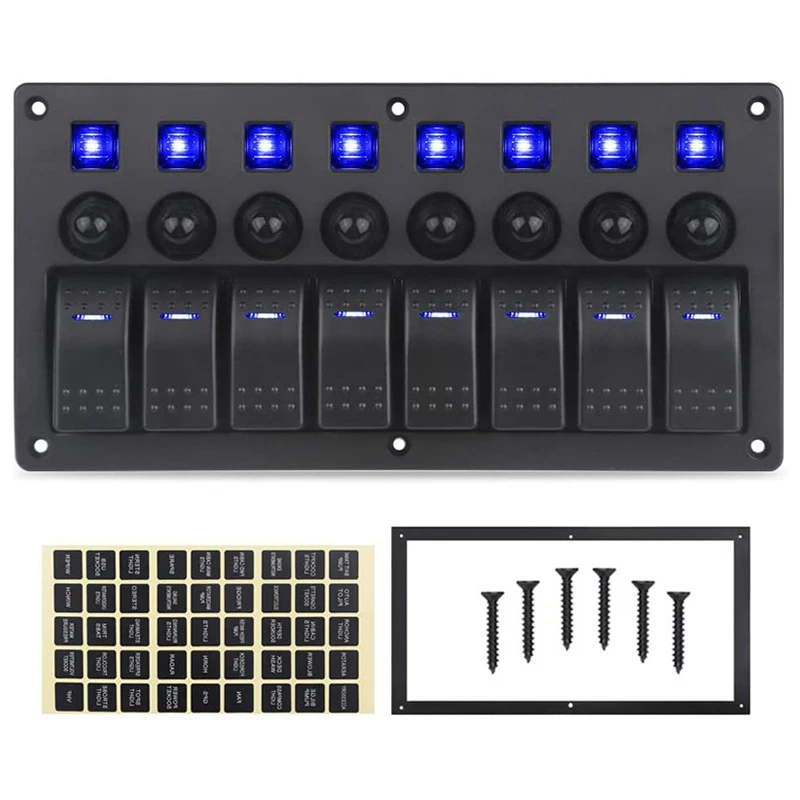 8 Gang Marine Boat Rocker Switch Panel With Circuit Breakers LED Switch Panel 12V 24V for Boat RV Camper Truck Accessories